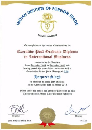 Buy Diplom degree from The Indian Institute of Foreign Trade